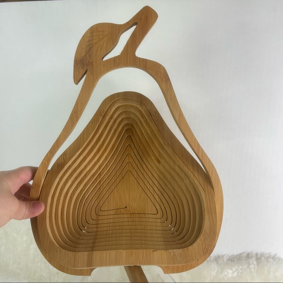 Modern Pear Shaped accordion collapsible Wooden Fruit Basket - Picture 2 of 6